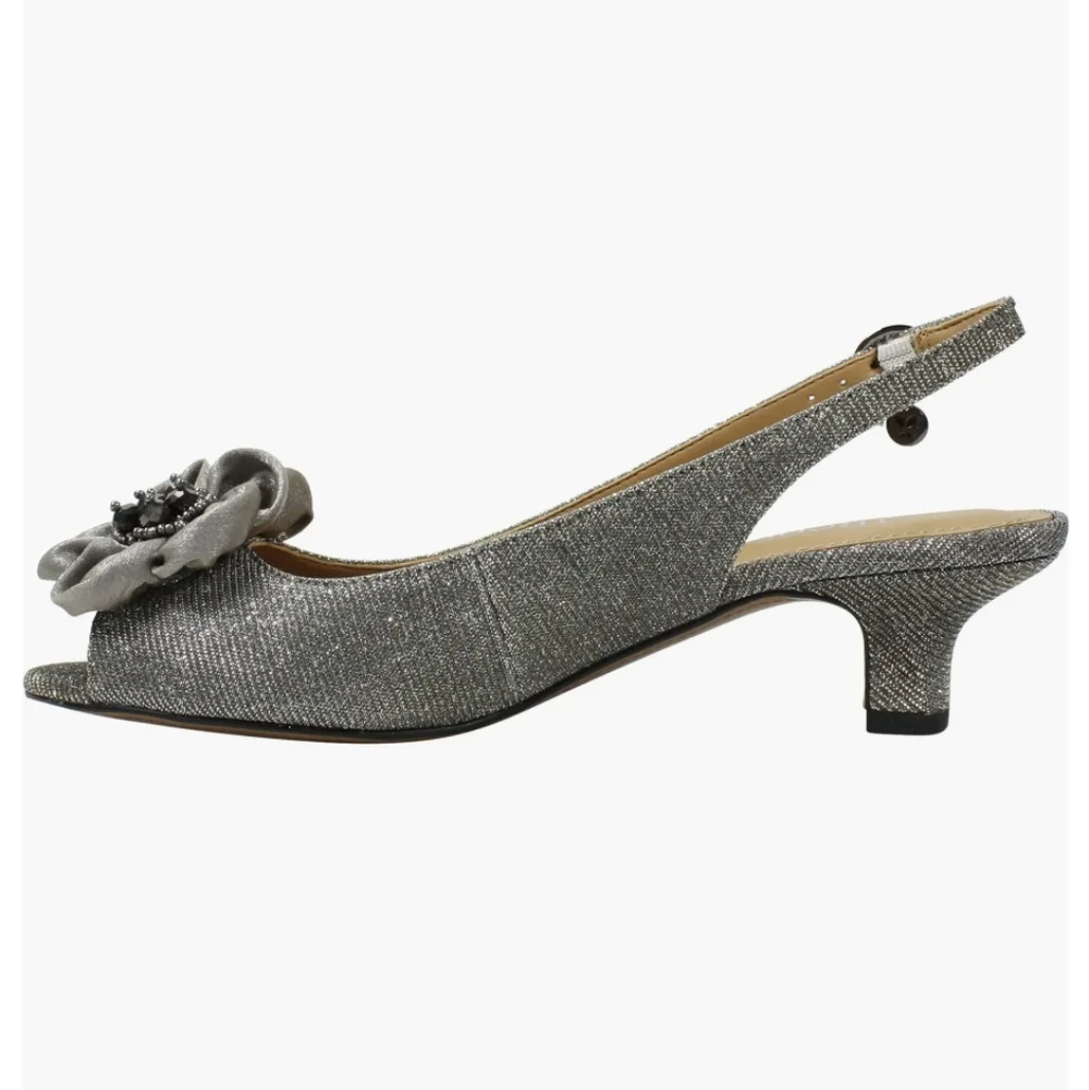 J. Renee Pewter Glitter Slingback Kitten Heel $110 At Nordstrom New Size 8 Wide
